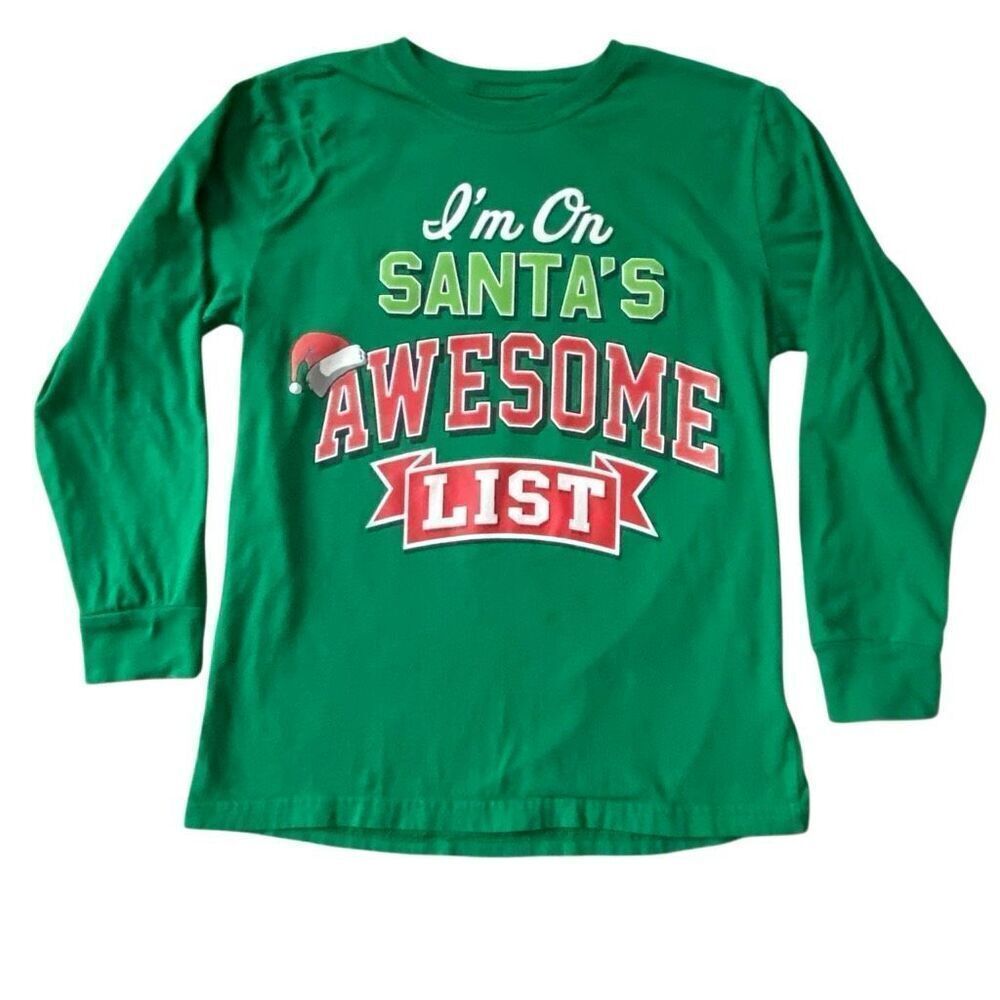 Holiday Time Children’s long sleeve holiday T-shirt 10/12 Large SANTAS AWESOME